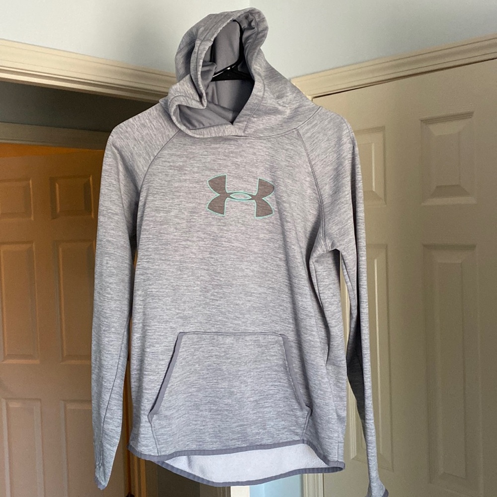 Womens small gray with teal outline Under Armour hoodie